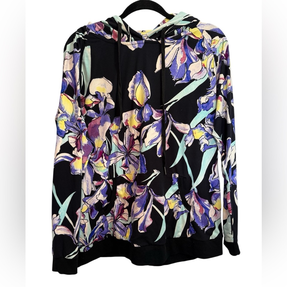 Floral Print Black Hoodie Sweatshirt - Women's
